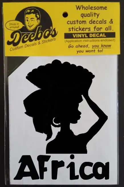 African woman silhouette with a basket on her head and the text: Africa decal