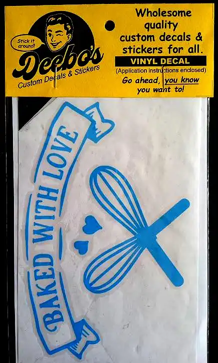 Baked with Love banner decal with two egg beaters decal