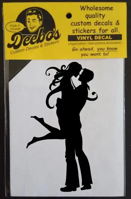 Romantic couple silhouette kissing decal