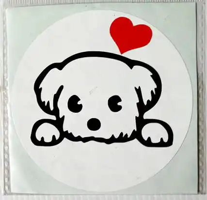 Cute poochie with red heart licence holder sticker