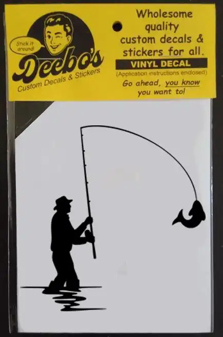 Fisherman in river with a fishing rod pulling out a fish decal