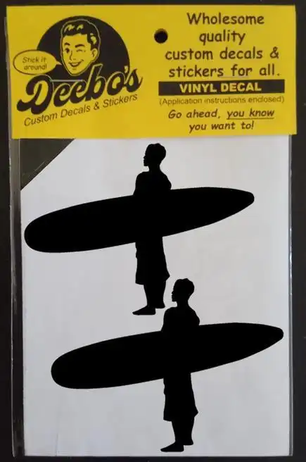 2 x Surfer silhouettes holding a surfboard decal