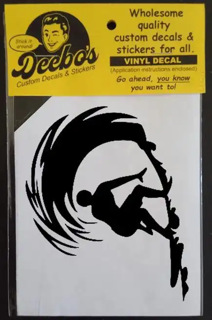 Surfer riding a wave in a jaggered illustration style silhouette decal