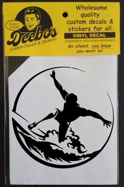 Surfer riding a wave with both arms out in a circle decal
