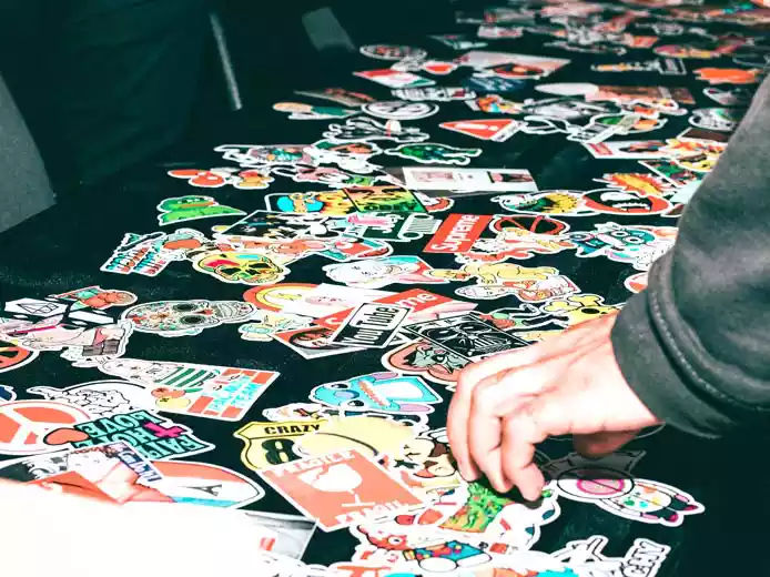 colourful stickers on a table