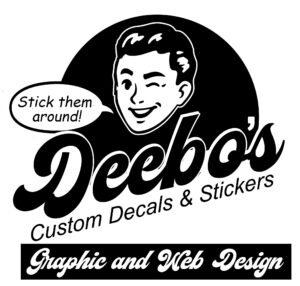 deebo's decals logo smiling retro man winking